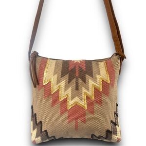 MAURICES Bohemian Tan & Gold Sequin Patterned Crossbody Purse Bag